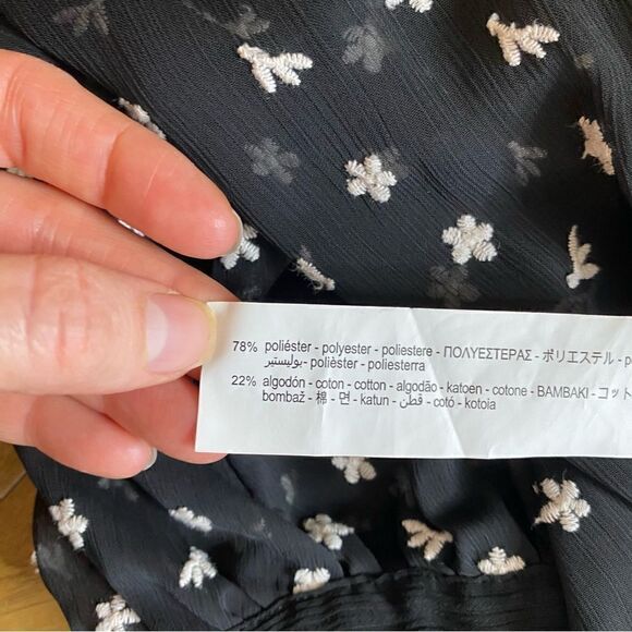 Zara Black & White Floral Embroidered Sheer High Neck Long Sleeve Top Size XS - Picture 13 of 13